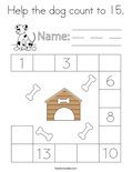 Help the dog count to 15. Coloring Page