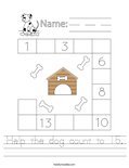 Help the dog count to 15. Worksheet