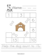 Help the dog count to 15 Handwriting Sheet