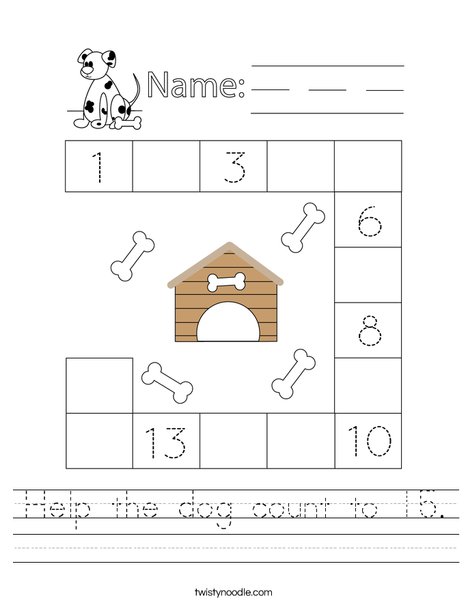 Help the dog count to 15. Worksheet