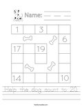 Help the dog count to 20. Worksheet