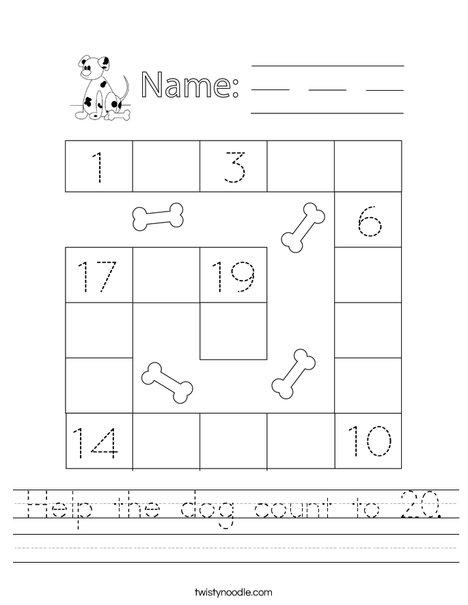 Help the Dog Count to 20. Worksheet