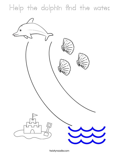Help the dolphin find the water. Coloring Page