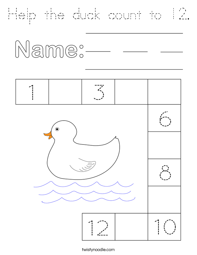 Help the duck count to 12. Coloring Page