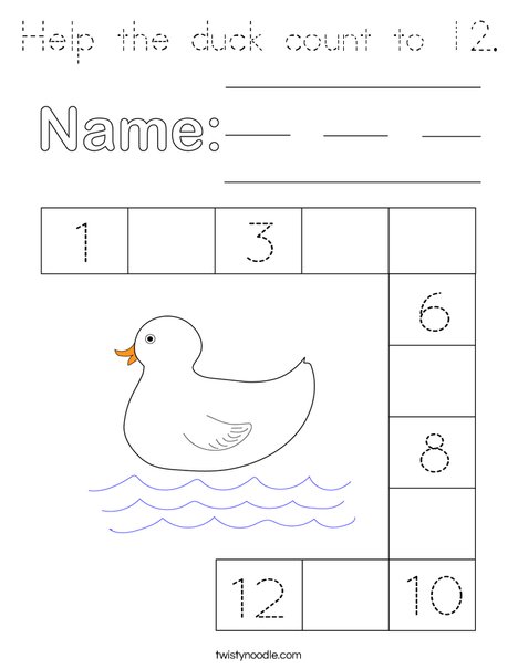 Help the duck count to 12. Coloring Page