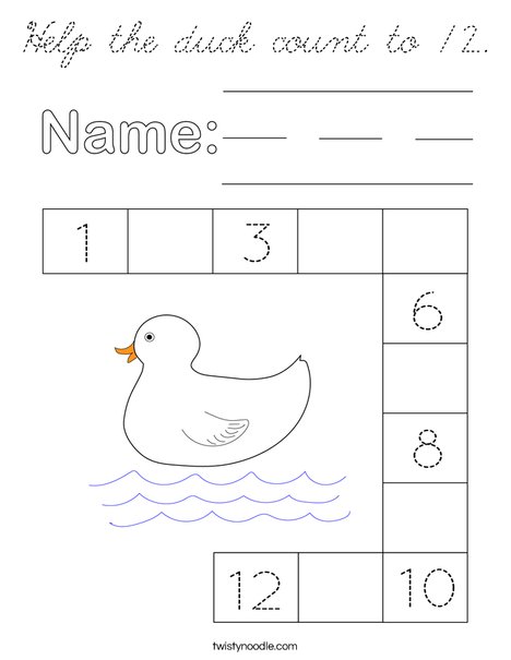 Help the duck count to 12. Coloring Page