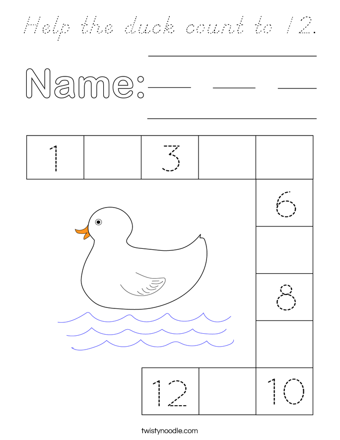 Help the duck count to 12. Coloring Page