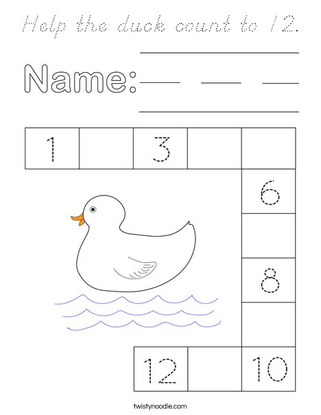 Help the duck count to 12. Coloring Page
