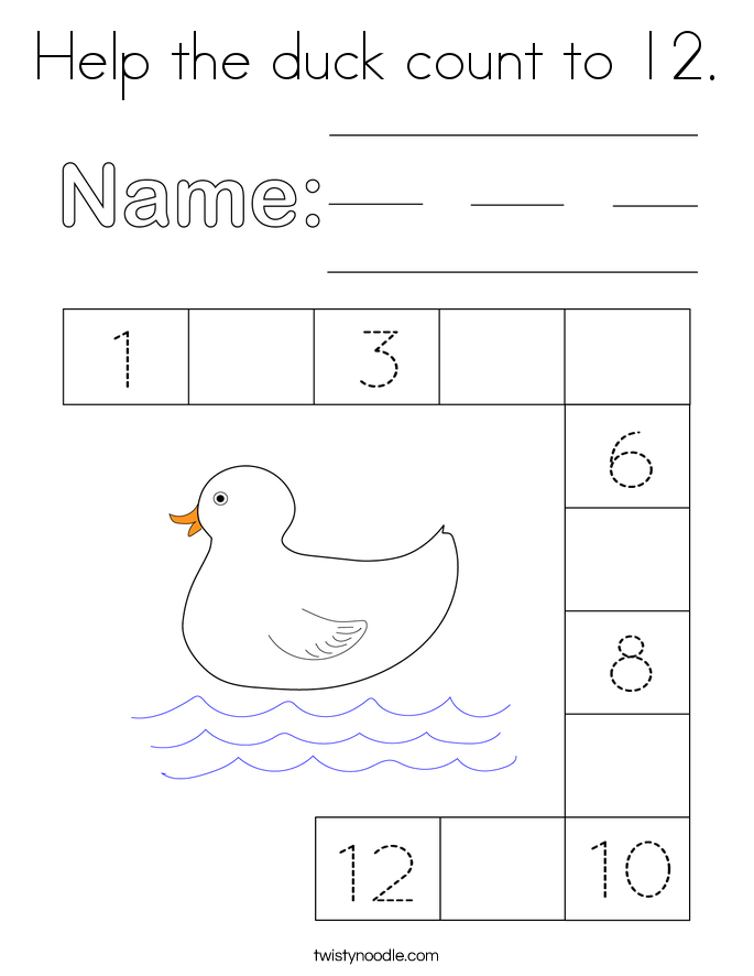 Help the duck count to 12. Coloring Page