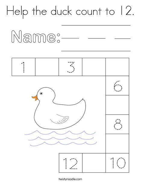 Help the duck count to 12. Coloring Page