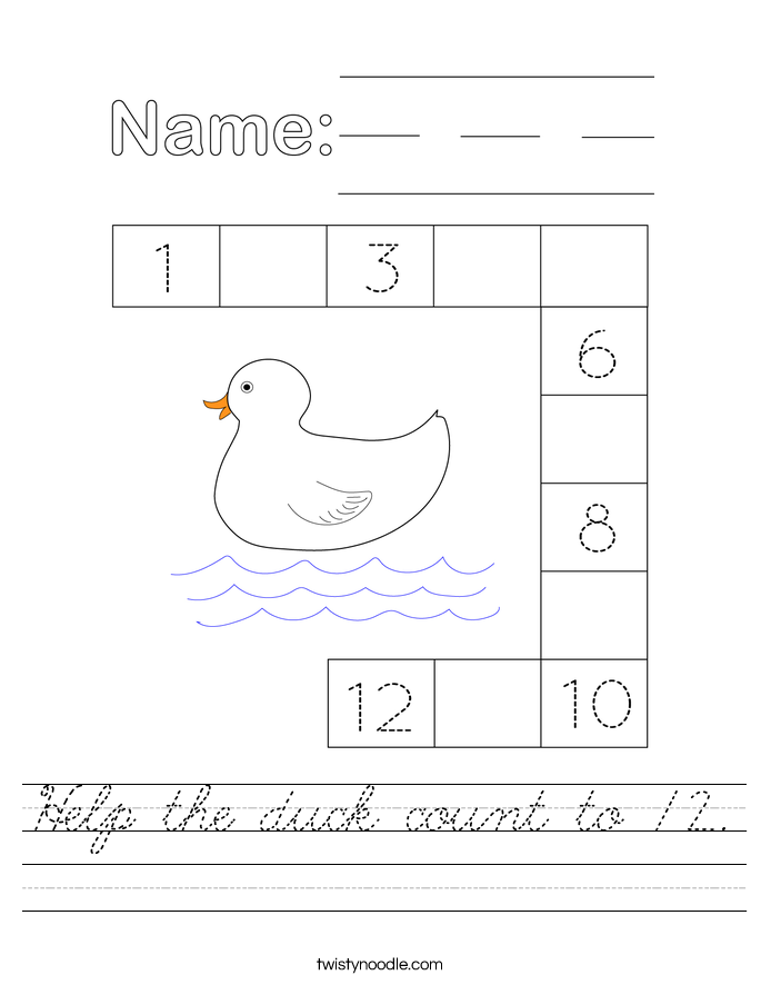Help the duck count to 12. Worksheet