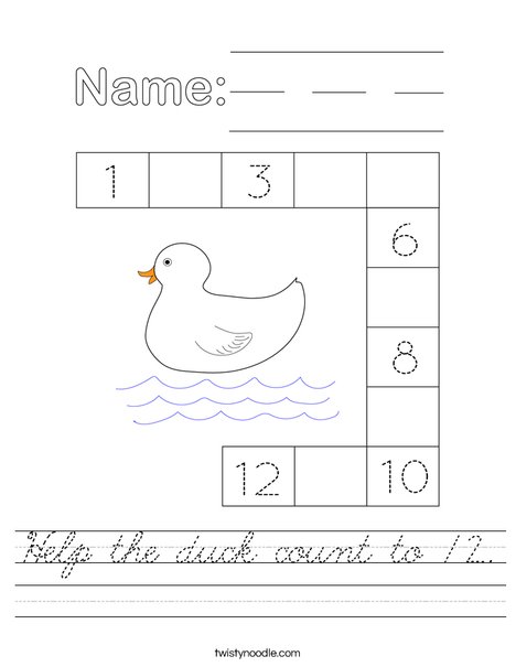 Help the duck count to 12. Worksheet