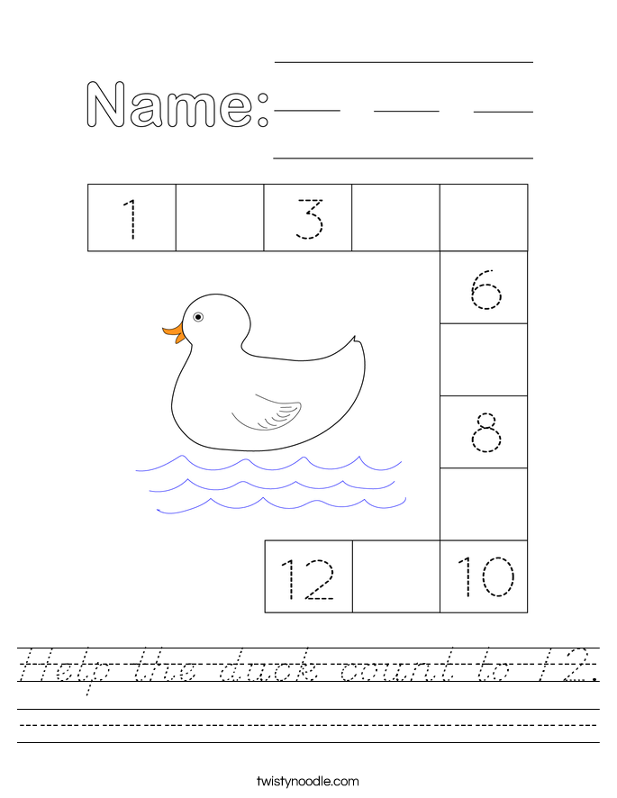 Help the duck count to 12. Worksheet