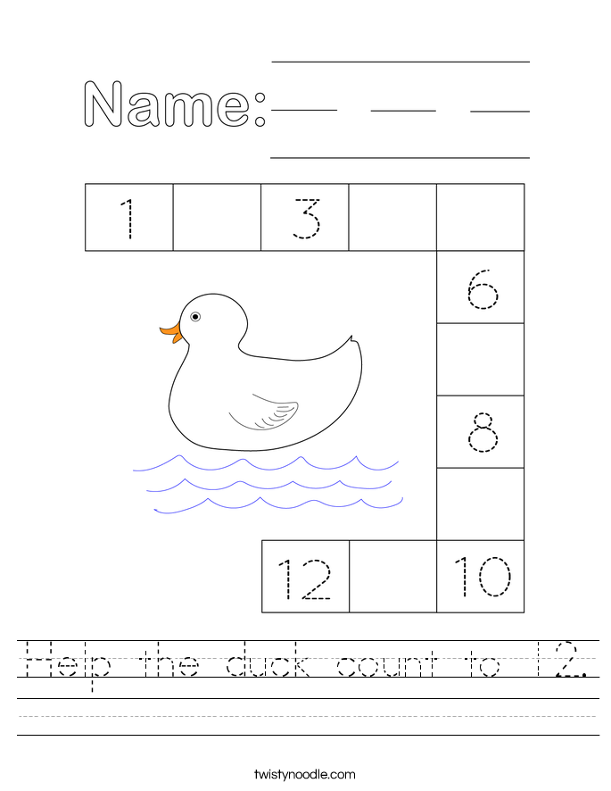 Help the duck count to 12. Worksheet
