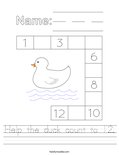 Help the duck count to 12. Worksheet