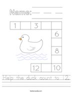 Help the duck count to 12 Handwriting Sheet