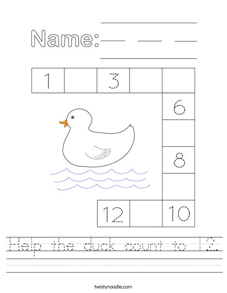 Help the duck count to 12. Worksheet