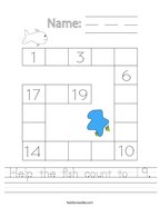 Help the fish count to 19 Handwriting Sheet