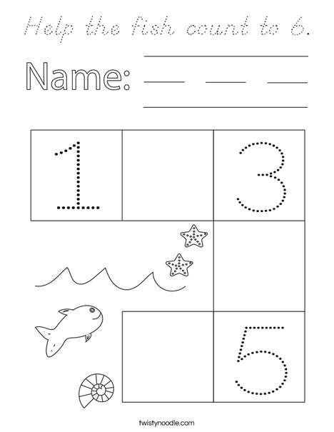 Help the fish count to 6. Coloring Page