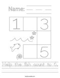 Help the fish count to 6. Worksheet