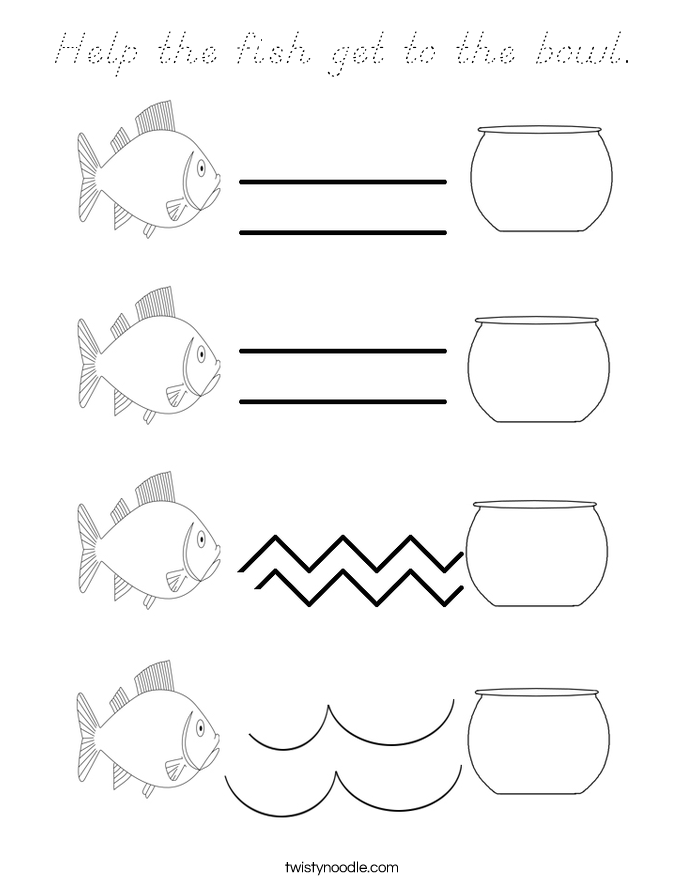 Help the fish get to the bowl. Coloring Page