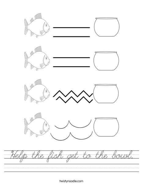 Help the fish get to the bowl. Worksheet