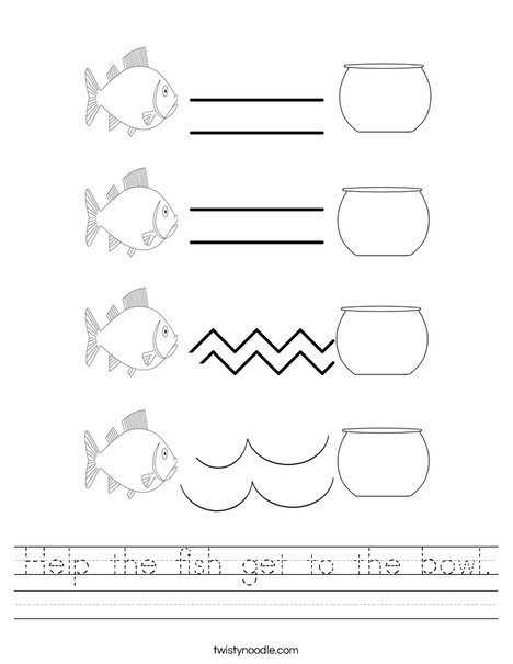 Help the fish get to the bowl. Worksheet