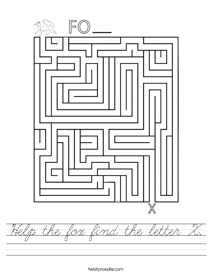 help the fox find the letter x worksheet cursive