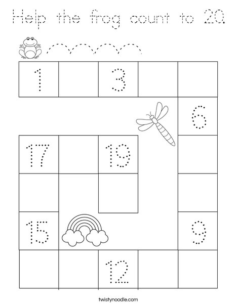 Help the frog count to 20. Coloring Page