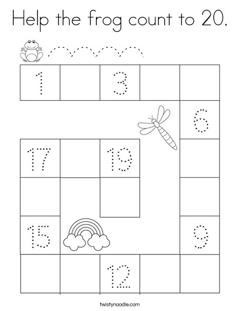 Help the frog count to 20. Coloring Page