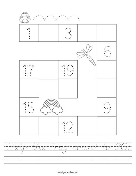 Help the frog count to 20. Worksheet