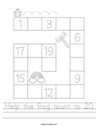 Help the frog count to 20 Handwriting Sheet