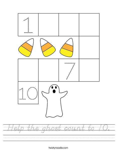 Help the ghost count to 10. Worksheet