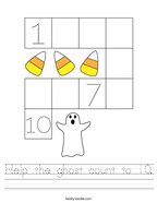 Help the ghost count to 10 Handwriting Sheet
