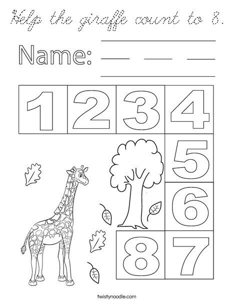 Help the giraffe count to 8. Coloring Page