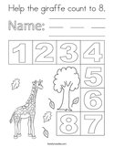 Help the giraffe count to 8 Coloring Page