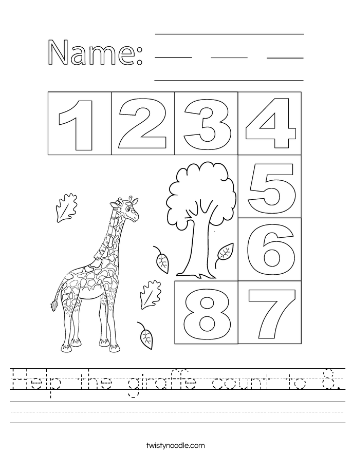 Help the giraffe count to 8. Worksheet