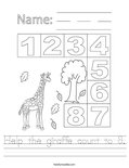 Help the giraffe count to 8. Worksheet