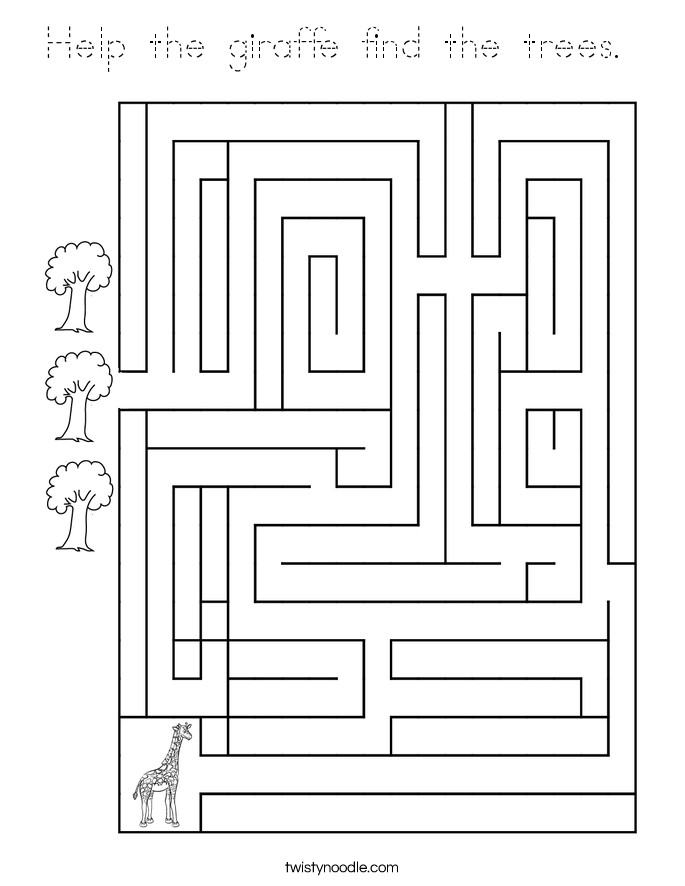 Help the giraffe find the trees.  Coloring Page