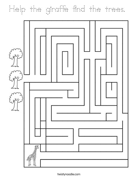 Help the giraffe find the trees. Coloring Page