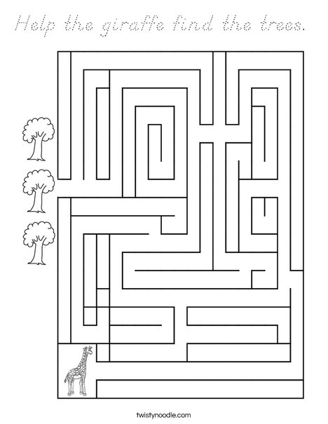 Help the giraffe find the trees. Coloring Page