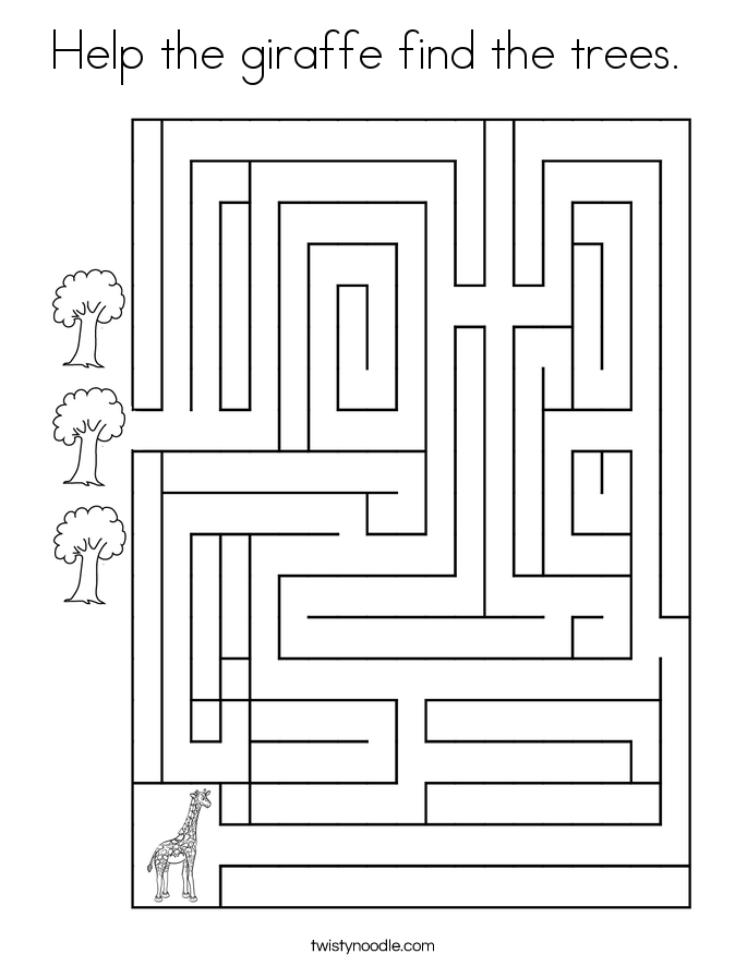 Help the giraffe find the trees.  Coloring Page