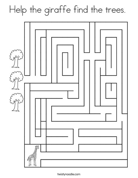 Help the giraffe find the trees. Coloring Page