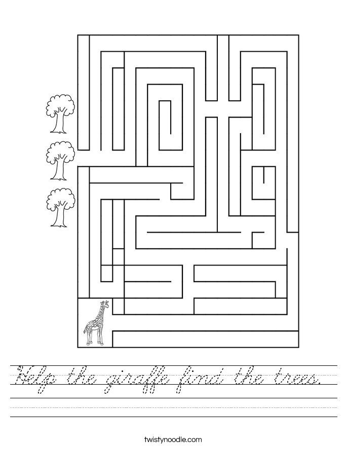 Help the giraffe find the trees.  Worksheet