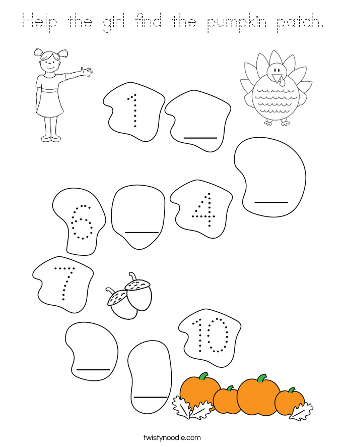Help the girl find the pumpkin patch. Coloring Page