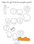 Help the girl find the pumpkin patch. Coloring Page