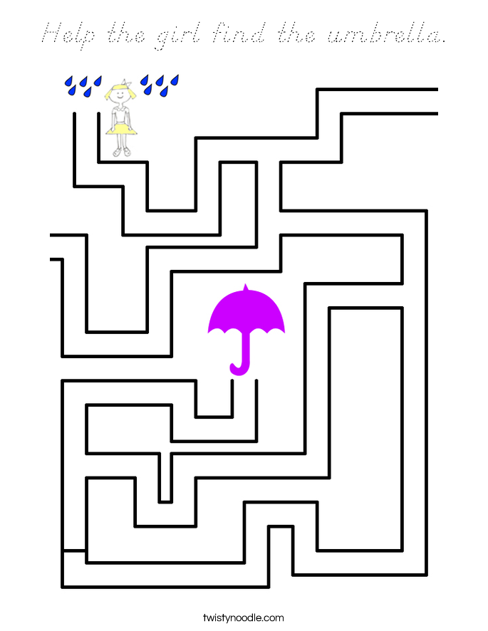 Help the girl find the umbrella. Coloring Page