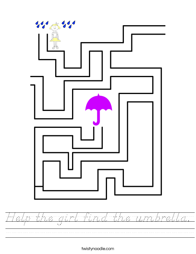 Help the girl find the umbrella. Worksheet