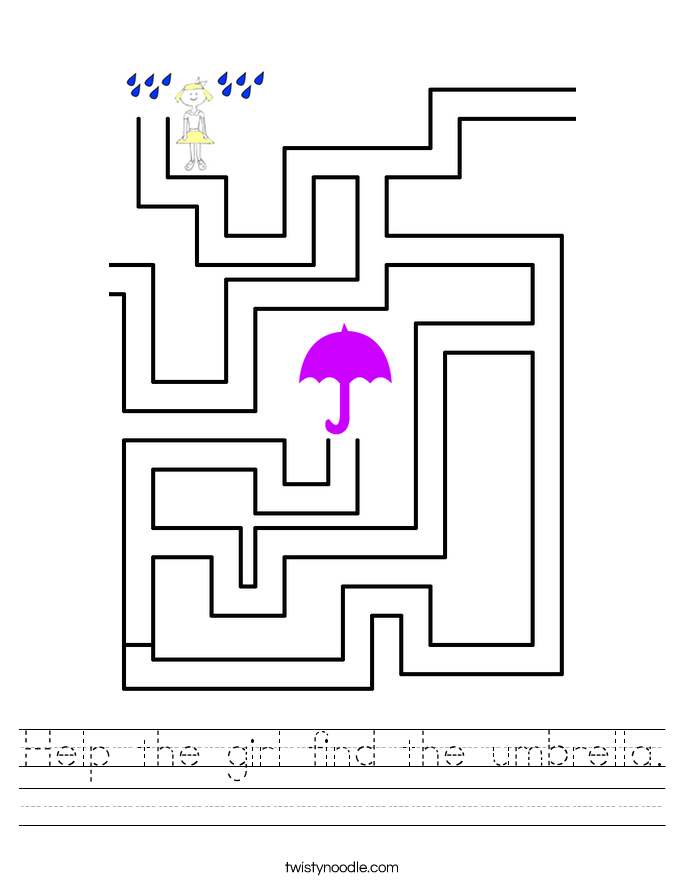 Help the girl find the umbrella. Worksheet