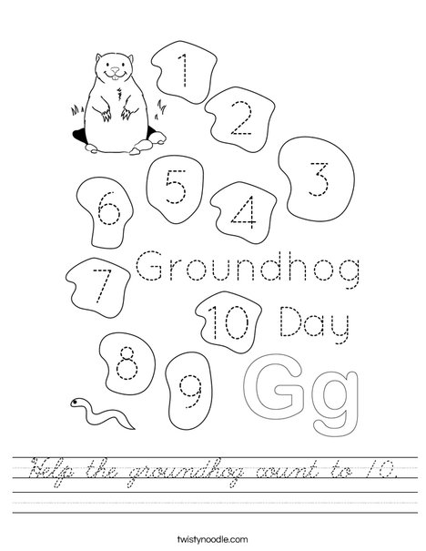 Help the groundhog count to 10. Worksheet